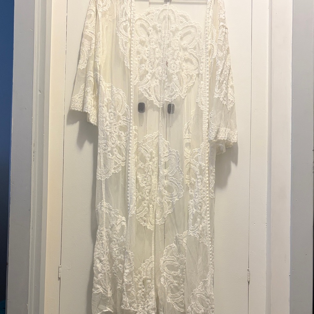 Rachel Zoe Cream Embroidered Swim Coverup